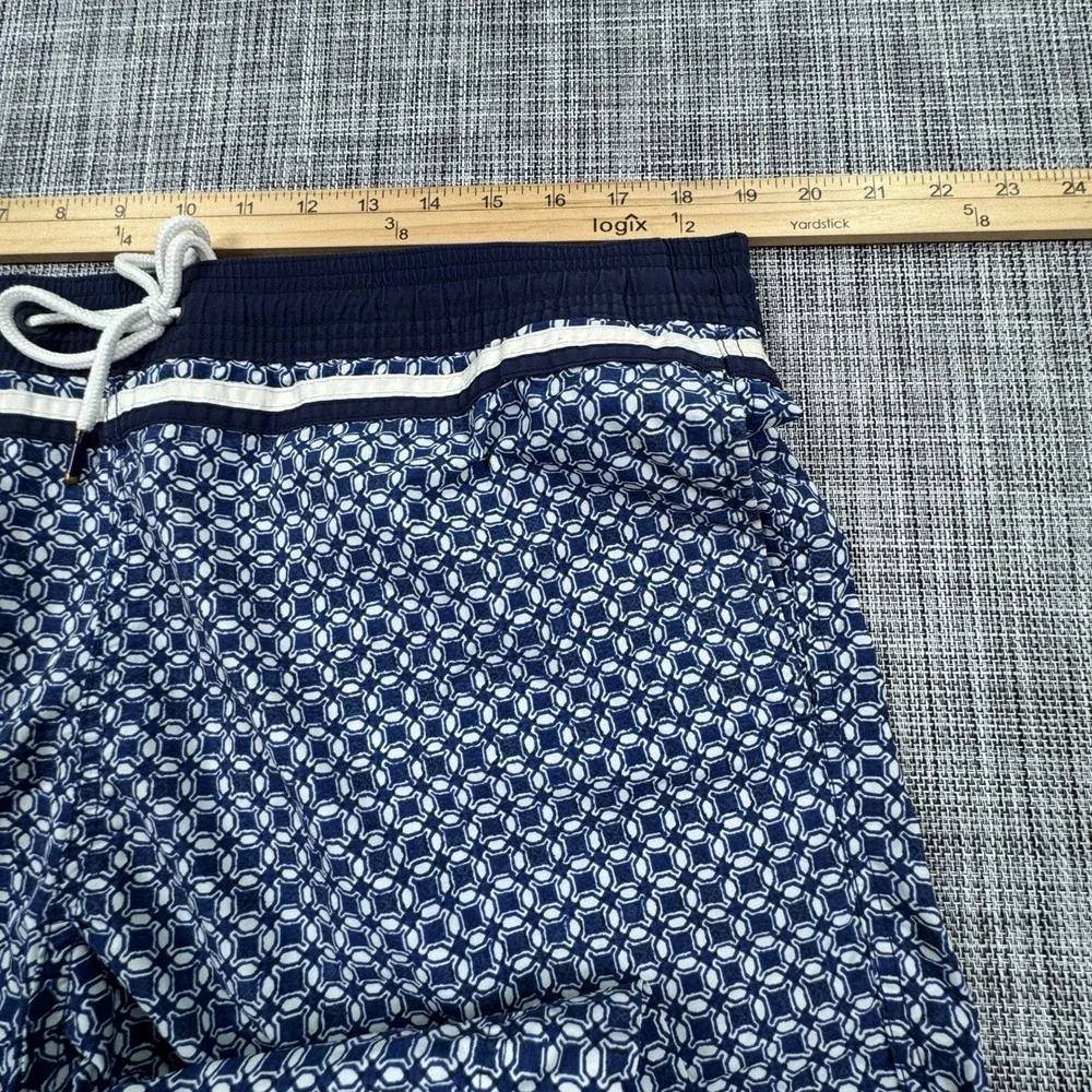 Tommy Hilfiger Men's Swim Trunks Large Blue Geometric Drawstring Board Shorts